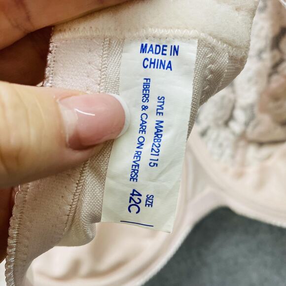 Lace Underwire Bra Womens 42C Nude Beige Unlined Full Coverage Adjustable Straps - Picture 3 of 6